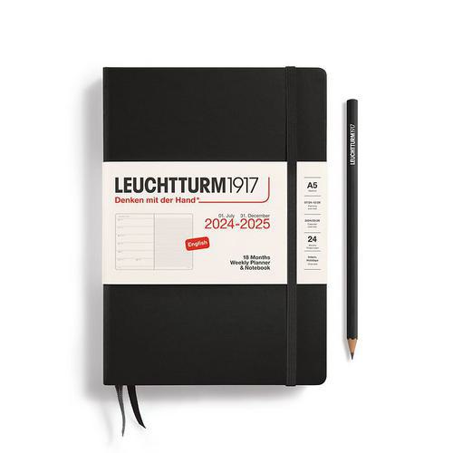 Leuchtturm, Black, Academic, Art & School, 2025, 18 Month, A5, Medium, Weekly, Planner, Notebook, 816345